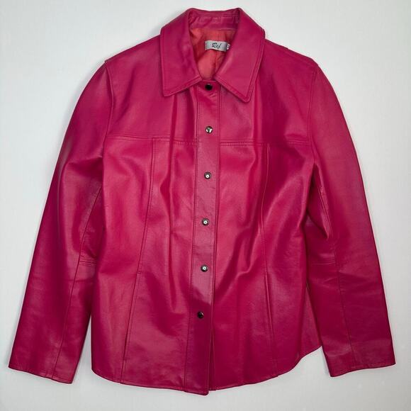Raf Vintage Hot Pink Leather Snap Front Shacket /Jacket - Picture 1 of 7